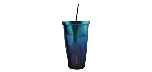 Stainless Steel Cup With Straw - Blue