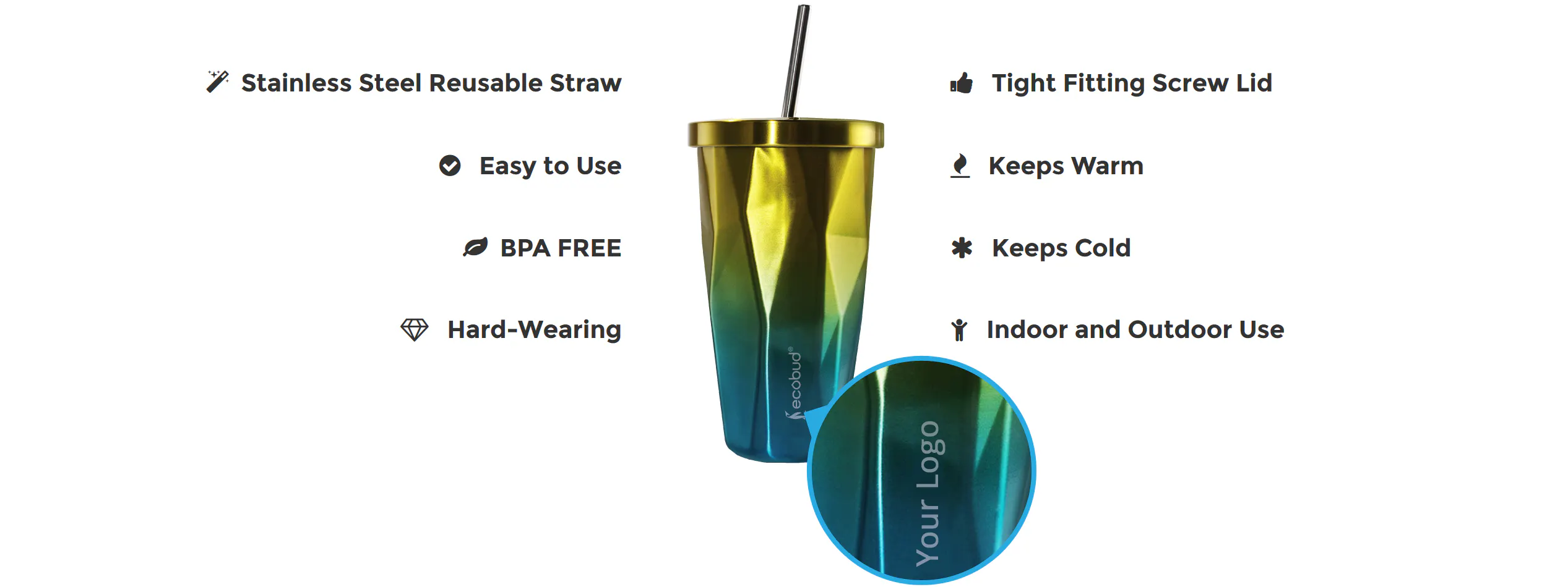 Stainless Steel Cup and Straw - Yellow
